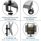 Mount-It! Mobile Computer Cart with Monitor Mount for Screen up to 32", Portable Desk on Wheels, Rolling Laptop Stand Teachers, Office, Classroom, Rise up to 53", Projector, Podium, Keyboard Tray