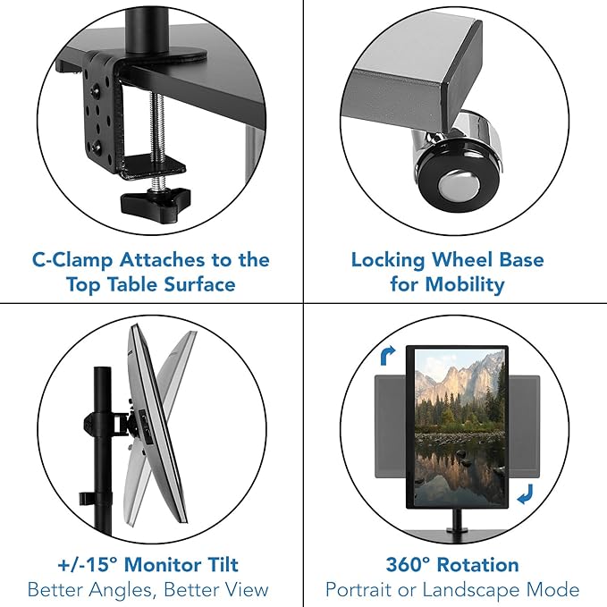 Mount-It! Mobile Computer Cart with Monitor Mount for Screen up to 32", Portable Desk on Wheels, Rolling Laptop Stand Teachers, Office, Classroom, Rise up to 53", Projector, Podium, Keyboard Tray