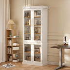 70.8" Tall Farmhouse Bookshelf, Modular Bookcase with Glass Doors, 6-Tier Adjustable Shelves, Large Storage Cabinet for Kitchen, Living Room, White, Set of 4