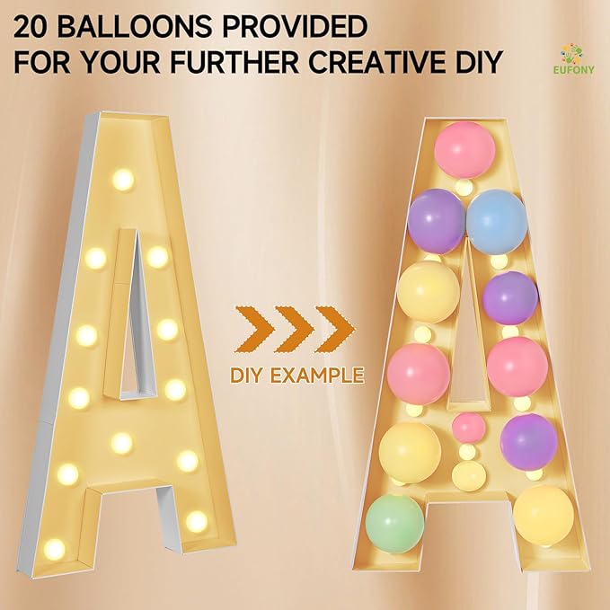 eufony Marquee Letters 4 Feet Tall, 4 FT Marquee Light Up Letters, Giant Light Up Letters 4FT for Birthday Party Baby Shower Gender Reveal Graduation Decorations, Letter J with LED Lights DIY Kit