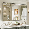 60X36 Black Bathroom Mirror for Over Sink, Metal Framed Vanity Mirror Wall Mounted, Rectangle Mirror for Bedroom Living Room Restroom Entryway, Anti-Rust, HD Tempered Glass