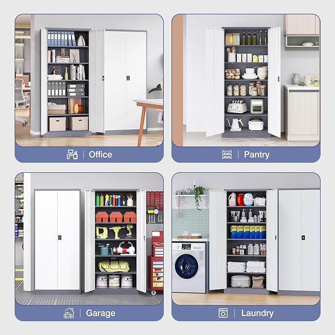 Metal Tool Storage Cabinet,Lockable File Cabinet with 2 Doors and 5 Adjustbale Shelves,Tall Cabinets for Garage Storage Systems for Home Office,Garage,Workshop