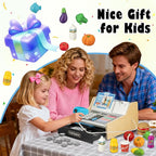 Wooden Cash Register for Kids with Shopping Cart Rechargeable Kid Cash Register with Scanner Gift for Kids Age 3 4 5 6 7 8 9 Year Old Pretend Play for Toddlers Toys for 3-12 Year Old Boys