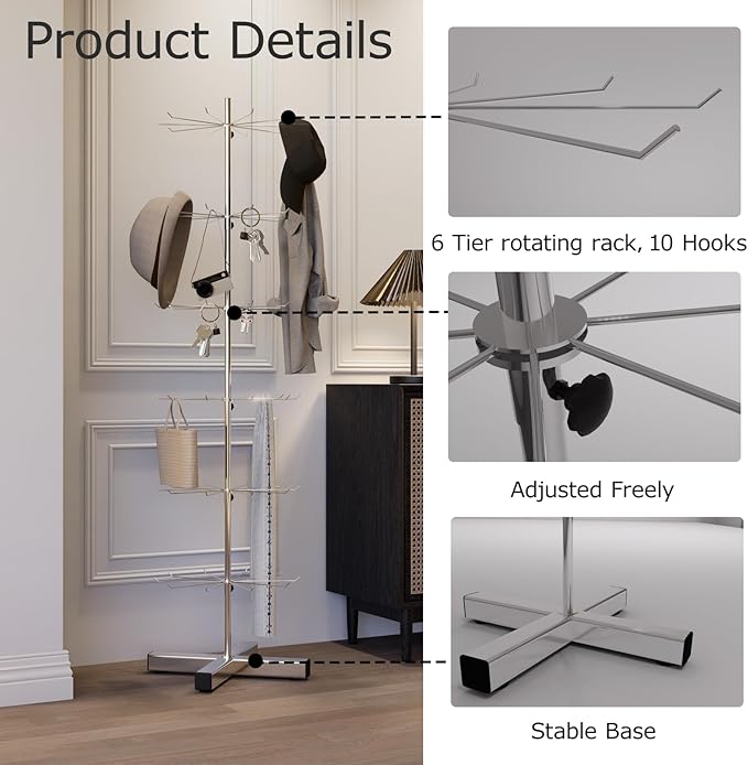 Chrome Rotating Display 6-Tier Retail Rack Heavy-Duty Spinning Retail Display Stand For Malls Showroom Store
