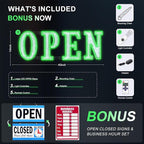 Open Sign for Business Super Bright LED Flashing Open Signs 40x14 Inch Large Light Up Open Sign with Remote Control, Hanging Installation for Storefront Window Door (Flash Green& White)