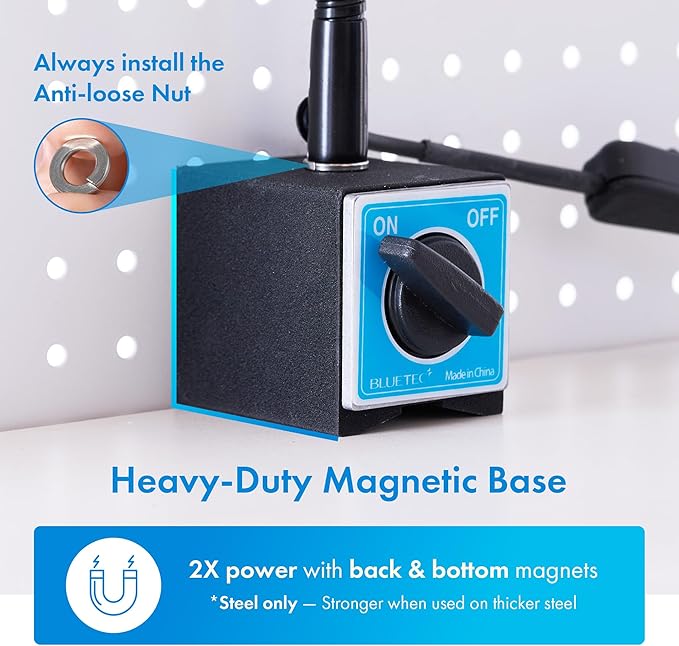 Magnetic LED Work Light with Magnifying Glass 23.5in Flexible Gooseneck for Sewing and Drill Press, 3400Lux 10.5W 110V