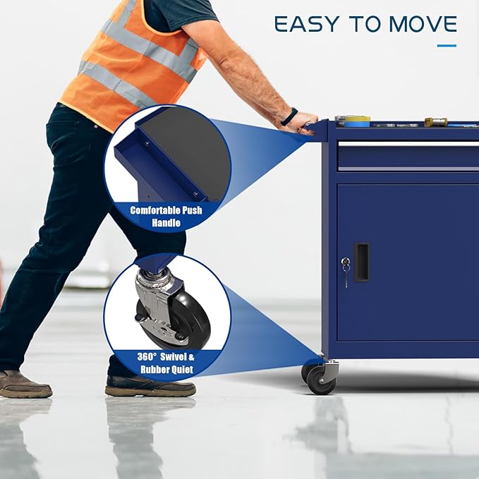 5-Drawers Tool Chest, 2-in-1 Mechanic Rolling Tool Box Removable Lockable Tool Storage Cabinet, Metal Tool Cart with Drawers and Wheels for Garage, Workshop