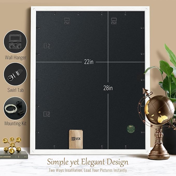 VCK 22x28 Poster Frame Set of 5 - White, Exclusive Wood Grain Picture Frame - Wall Hanging