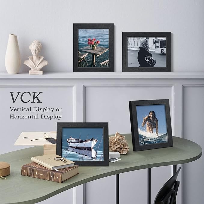 VCK 8x10 Solid Wood Picture Frame Set of 5,Textured Exclusive Black Picture Frames, Wall Hanging