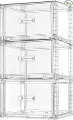 Vtopmart 3 Pack 18QT Clear Stackable Storage Drawers,Easily Assemble Closet Organizers,Plastic Storage Bins for Bathroom,Cabinet,Kitchen Pantry,Under Sink Organization(Medium)