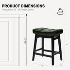 Counter Height Bar Stools Set of 4 for Kitchen Counter Farmhouse Modern Barstools with Faux Leather Upholstered Backless Seat and Solid Wood Legs 24 inch Bar Chairs, Green + Black