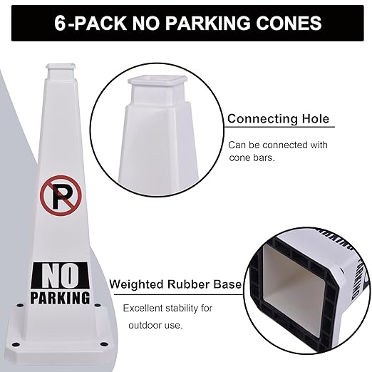 OrangeStar 6-Pack 28" No Parking Cones, Large 4-Sided Traffic Cones with Heavy Rubber Base for Parking Lot Control, Safety, Driveway | Indoor Outdoor Use
