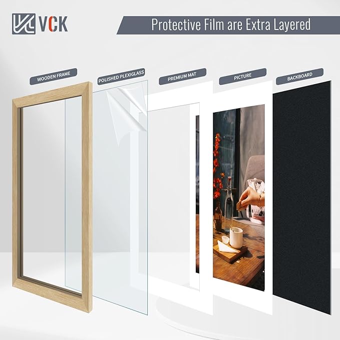 VCK 24x36 Poster Frame 5 Pack - Natural Oak, High-End Wood Picture Frames with Polished Plexiglass, Display 20x30 Photo with Mat or 24x36 without Mat, Art Gallery-Quality, Wall Hanging, Natural Oak