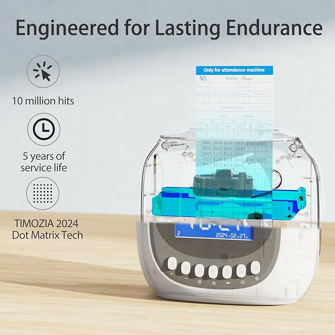 Time Clock with Passcode, Auto-Align Time Card Machine, 6 Punches per Day | Time Clock Punch Machine with 100 Time Cards, 2 Ink Ribbons(1 Inside) and 1 Rack