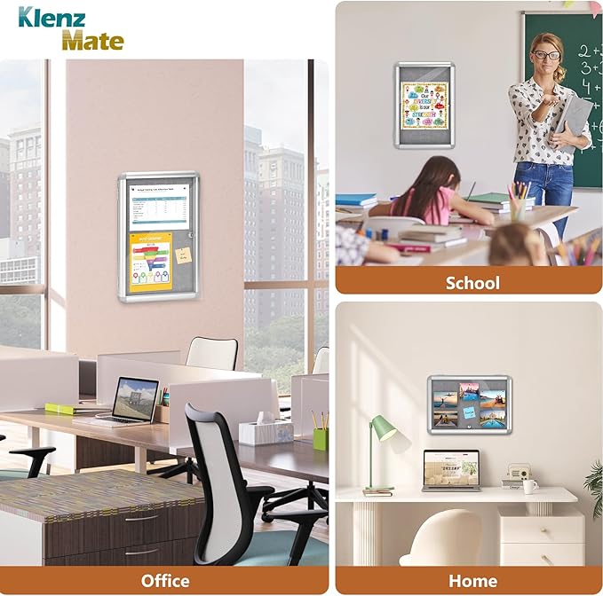 20"x14" Enclosed Cork Bulletin Board Tamper-Proof Dispaly Case,Grey Fabric&Aluminium Frame,Shatter Resistant Lockable Bulletin Board with Clear Acrylic Door for School,Office,Mall,Community,Hospital