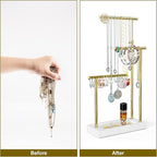 SRIWATANA Jewelry Organizer Display Extra Tall Necklace Holder 3 Tier Jewelry Tree Stand, Gift Idea (White & Gold)