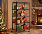 PrimeZone 2 Packs 36" W x 16" D x 79" H Wire Storage Shelves with Wheels, 5 Tier NSF Certified Heavy Duty Adjustable Kitchen Shelving Unit, Pantry Organizer Rack Rolling Metal Shelf for Garage Closet
