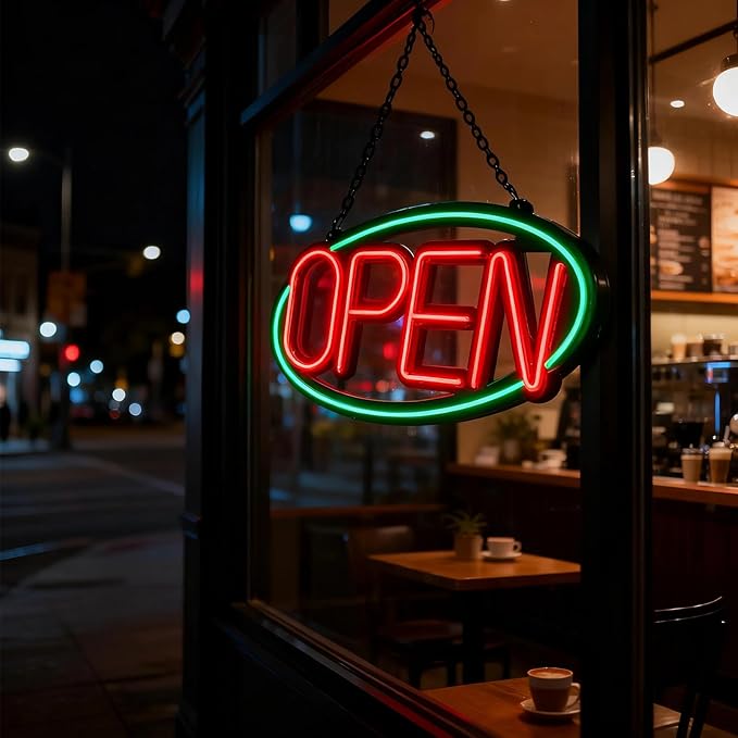 32'' X 15'' ASBAVA Super Bright LED Open Sign Remote Controlled — Dynamic Light Modes Neon Large Open Sign for business - Get Your Business Seen Day or Night (RED and GREEN)
