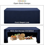 HolidayIdeas Open Back Fitted Tableclothss for 8 Foot Rectangle Table, Wrinkle Resistant Washable Table Covers 96x30 Inch for Craft Fairs, Banquets, Trade Show Display, Navy Blue,4 Pcs
