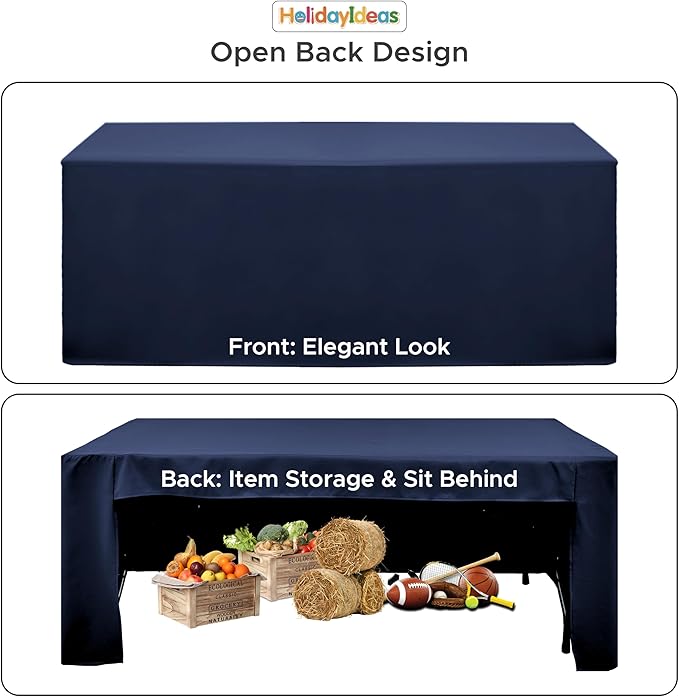 HolidayIdeas Open Back Fitted Tableclothss for 6 Foot Rectangle Table, Wrinkle Resistant Washable Table Covers 72x30 Inch for Craft Fairs, Banquets, Trade Show Display, Navy Blue,4 Pcs