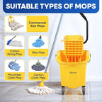 Commercial Mop Bucket with Wringer on Wheels, Heavy Duty Industrial Mop Bucket and Wringer Separate Dirty Water for Home Office Restaurant Business, 26 Quart - Yellow