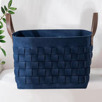 boldmonkey Blankets Basket 16.5 " x13 x13 , Extra Large Rectangular Laundry Hamper with Leather Handle, Soft Dog Toy Basket for Storage-Navy Blue