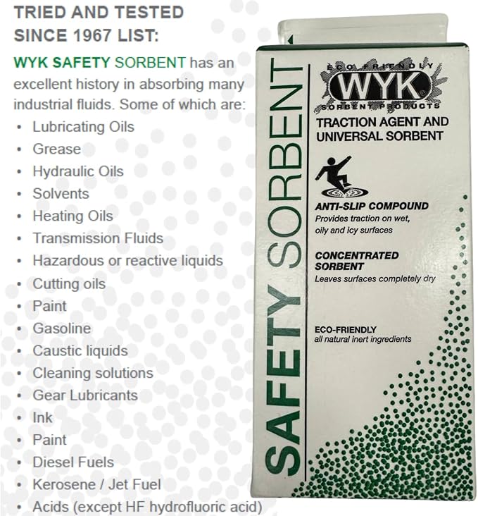 THE FRYOILSAVER COMPANY WYK Safety Sorbent 500 Series – Industrial Liquid & Oil Absorbent and Traction Agent for Spills, Leaks & Safety Maintenance – 25 lb Bag
