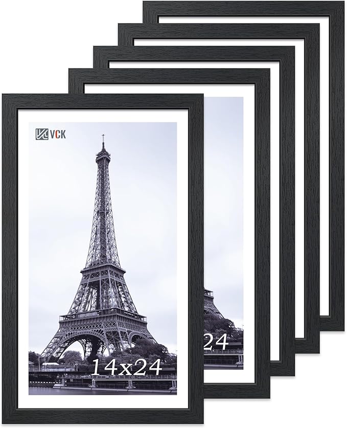 VCK 14x24 Picture Frame Set of 5,Exclusive Black Woodgrain Poster Frame with Polished Plexiglass, Wall Hanging