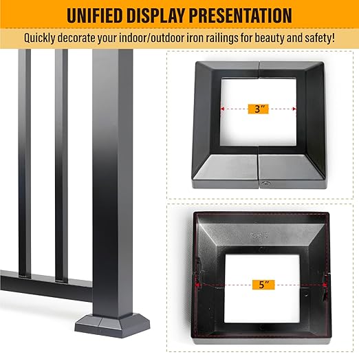 3.0"x3.0"（Actual: 3.0"x3.0"） Deck Post Base Cover Decorative Post Base Trim Skirt Black Aluminum 4Pack