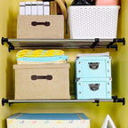 BAOYOUNI Adjustable Shelving Expandable Closet Shelves Tension Rod Clothes Hanger Storage Rack DIY Cabinet Wardrobe Kitchen Bathroom Divider Separator Organizer, Black, 2 Pack