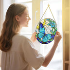 Stained Glass Window Hanging, 8 Inch Sun Catchers Indoor Window, Butterfly Suncatchers for Windows Doors Home Decoration and Christmas, Festival, Housewarming, Mother's Day, Birthday, Gift for Women