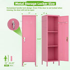 Aobabo 54" H Pink Metal Lockers, Storage Locker Cabinet with Lockable 1 Door and Towel Rack and 2 Side Pegboards with Hooks for Home School Office, Assembly Required