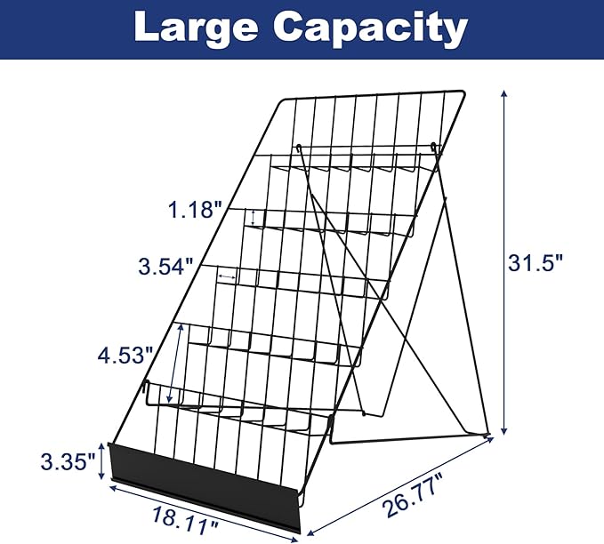 6 Tier Countertop Wire Magazine Racks,18" Wide Metal Comic Book Display Rack with Sign Channel,Foldable Retail Vendor Booth Display Stand for Greeting Card,Brochure,Art Print,CD,Craft