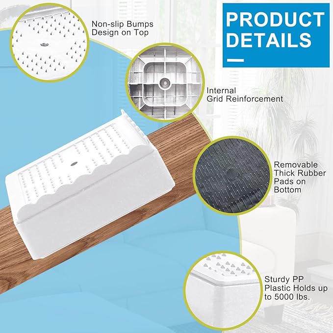 Bed Risers 1 inch, 2 inch, 3 inch, 4 inch Heavy Duty, Adjustable Furniture Riser for Table Desk Couch Sofa Chair Recliner Leg Frame Dorm, Stackable Bed Raisers Blocks (White 4 Pack, 1+1+1 inch)