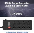 Heavy Duty Surge Protector 20Amp,Metal Power Strip with 8 Outlets,Wall Mount Surge Protector 4800J,12 Gauge 10FT Extension Cord 5-15P Adapter Workshop & Industrial Use with 6-20R T-Slot Outlets