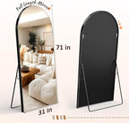 EOGOW 71" x 31" Arched Full Body Mirror,Standing or Leaning Tempered Glass Shatterproof Full Length Mirror with Stand for Bedroom Living Room Entryway,Black