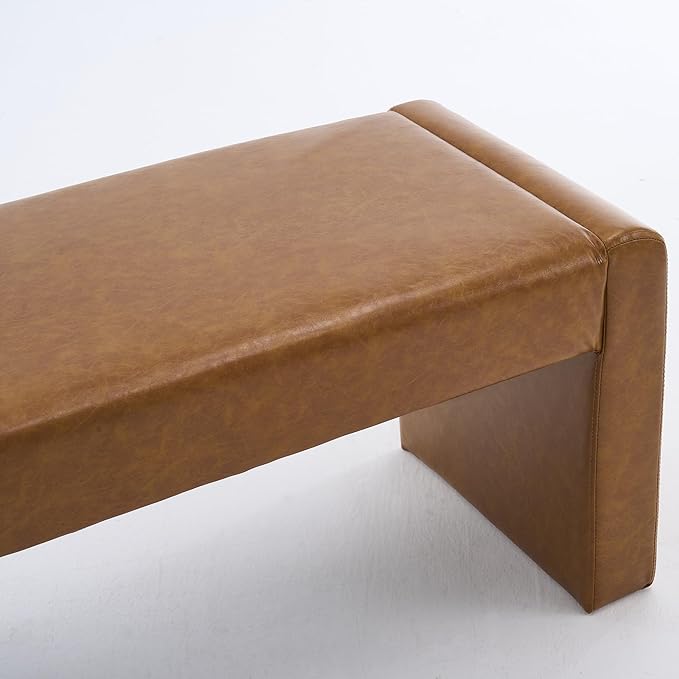 Faux Leather Entryway Bench End of Bed Bench Upholstered Modern Window Bench Comfy Ottoman for Dining Room/Bedroom/Living Room/Hallway/Indoor (Camel Brown)