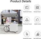 Food Cart for Business with Striped Canopy, Mobile Display Stand with Storage Drawers, for Street Food, Farmers Markets, Outdoor Events (Blue, 47.24 * 27.56 * 78.74in)
