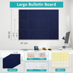Large Cork Board 48" x 36" - Blue Bulletin Board for Walls - 12 Pack Felt Wall Tiles with 60 Pcs Safe Removable Adhesive Tabs & 40 Pcs Pushpins - for Office, School & Dart Wall Protector - Navy Blue