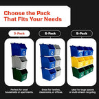 Multi Bin Recycling System with Three Stackable 6 Gallon Recycle Bins to Build Your Recycling Center for Offices, Kitchen, Garages, Businesses (3 Pack, Blue/Yellow/Red)