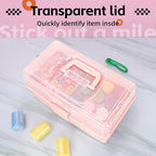 12.5in 3-Layer Multipurpose Craft Organizers and Storage with Adjustable Dividers, Portable Tackle Box, Folding Art & Craft Case for Medicine, Tool, Sewing Organizer (Pink)
