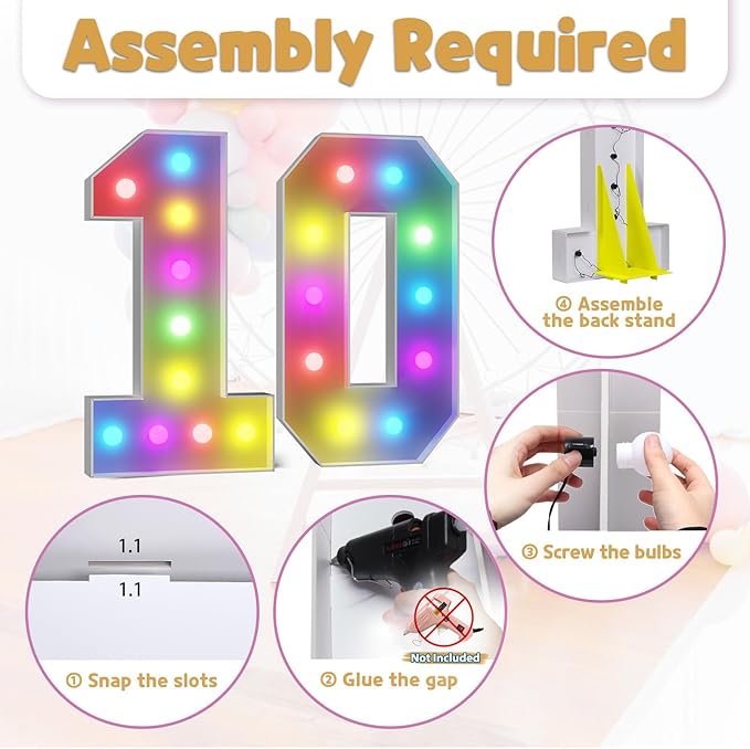 Marquee Numbers Colorful 10th Birthday Decoration: 4FT Large Light Up 10 Year Old Birthday Decorations Anniversary Backdrop Cardboard Sign 18 Colors Number 10 Mosaic Balloon Frame
