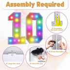 Marquee Numbers Colorful 10th Birthday Decoration: 4FT Large Light Up 10 Year Old Birthday Decorations Anniversary Backdrop Cardboard Sign 18 Colors Number 10 Mosaic Balloon Frame