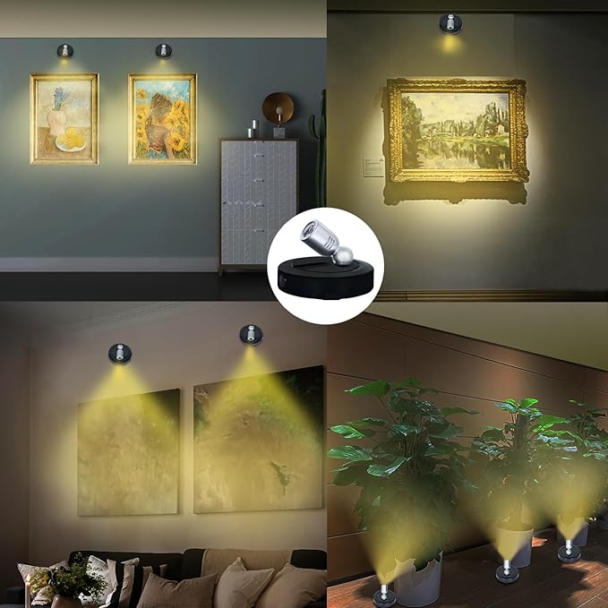 Spotlight Indoor, Battery Powered Spot Lights with Remote, Plant Uplights, Timer Dimmable Tree Spotlights, Picture Light for Wall Art Display Dartboard Painting Artwork Accent-2Pack