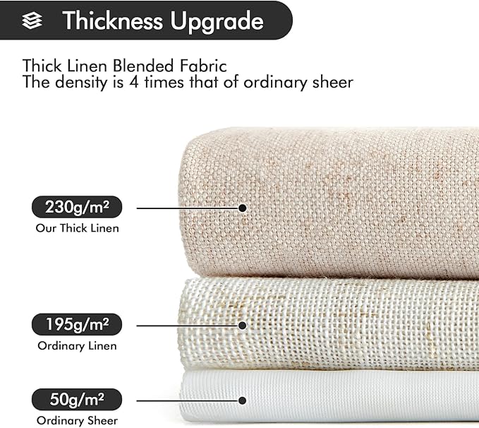 MIULEE Non-See-Through Privacy Linen Curtains 2 Panels, Light Filtering Window Curtains Farn House Textured Back Tab Semi Sheer Drapes for Bedroom Living Room, 52 x 90 Inches Long, Birch