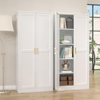 Kitchen Pantry Cabinet,71”White Metal Pantry Storage Cabinet with Doors and 4 Adjustable Shelves,Kitchen Cabinet with 2 Gold Handles,Tall Cabinet for Livingroom,Pantry, Bathroom,Kitchen