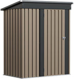 Patiolife 5x3 FT Outdoor Storage Shed, Small Tool Metal Shed with Lockable Door & Sloping Roof, Garden Shed for Backyard Patio Lawn, Brown