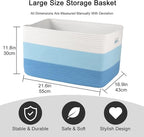 OIAHOMY Large Blanket Basket, 22”x17”x12” Rectangle Woven Baskets, Nursery Blanket Storage Living Room, Toy Storage With Handle, Large Baskets for Organizing-Gradient Light Blue