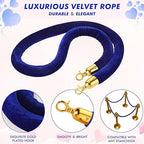 Woanger 6 Pack Velvet Stanchion Rope, 5 Feet Crowd Control Stanchion Ropes Safety Barrier with Gold Plated Hook for Carpet Events Movie Theaters Grand Openings Hotels Party(Blue)