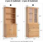 TUSY 71'' Freestanding Tall Storage Cabinet, 5 Tier Wood Bookcase with 3 Drawers and 2 Tempered Glass Doors, Large Floor Cabinet, Combination Storage Shelves for Living Room, Home Office (DCCD)
